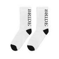 Bride Crew Socks — White Padded Bridal Socks with Vertical “BRIDE” Text