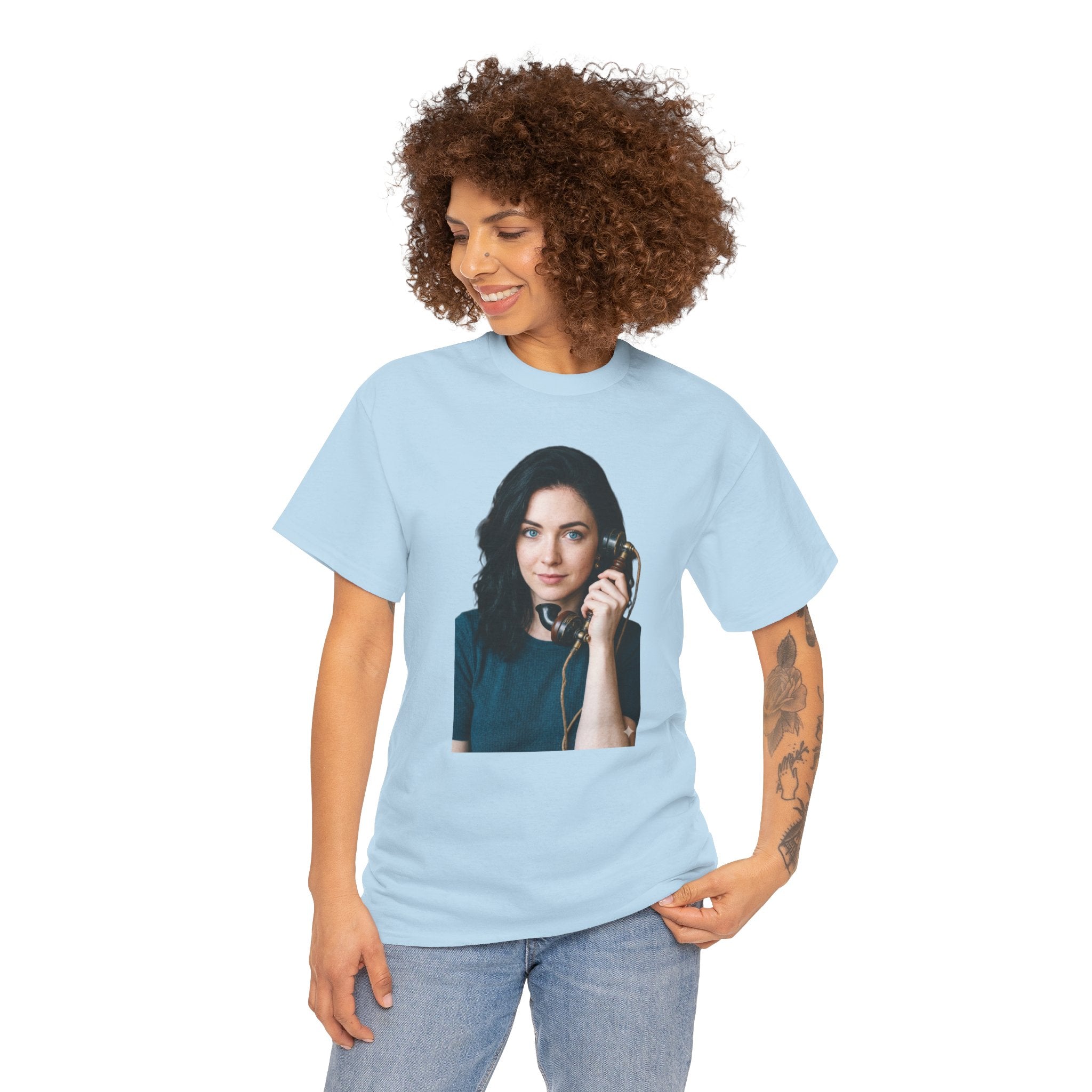 Portrait Graphic Tee — Retro Phone Photo Print T-Shirt Unisex