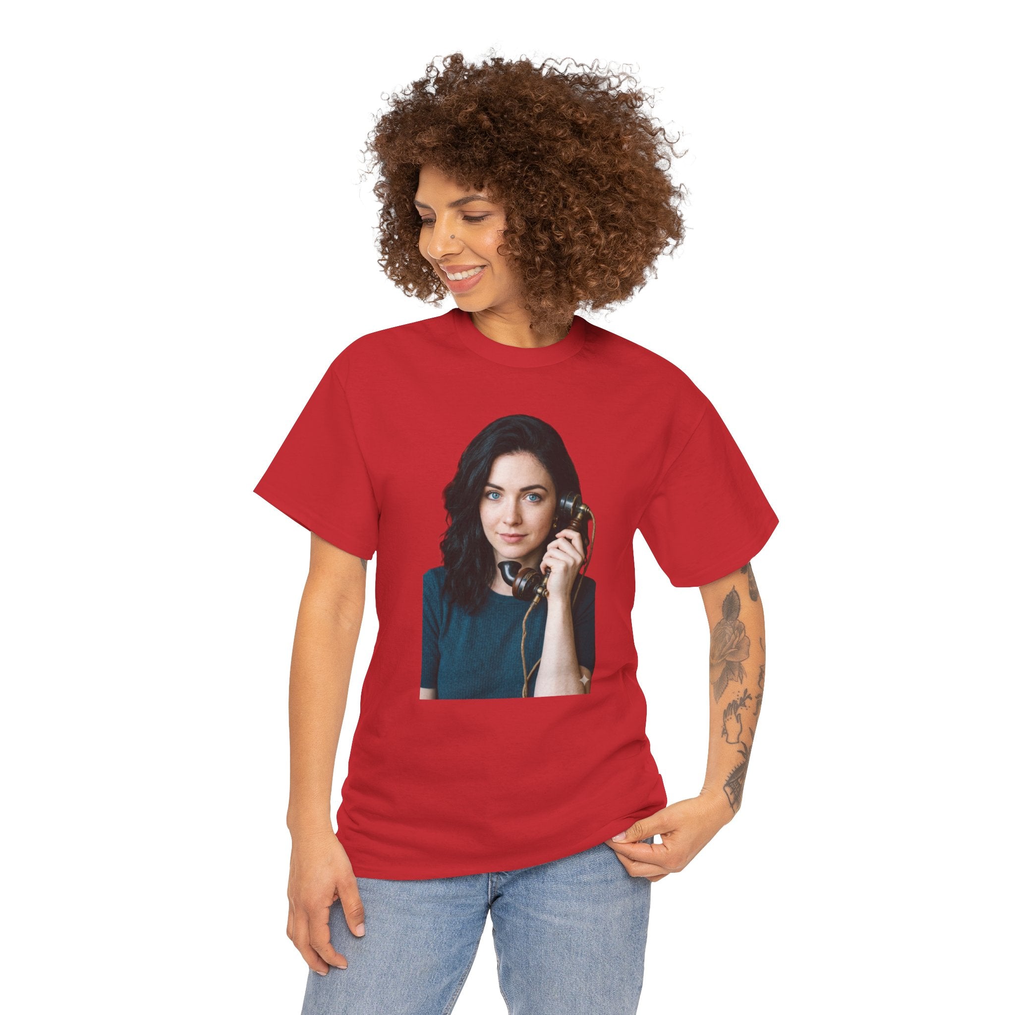 Portrait Graphic Tee — Retro Phone Photo Print T-Shirt Unisex