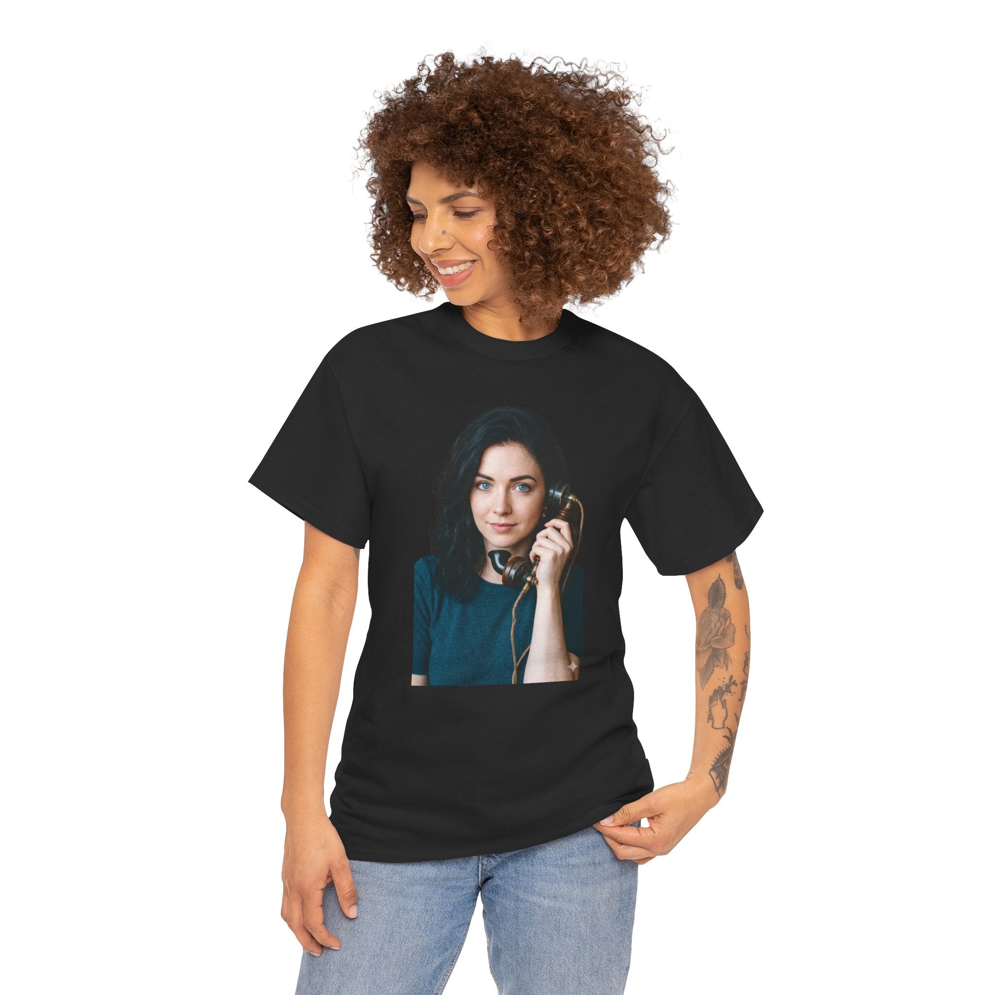 Portrait Graphic Tee — Retro Phone Photo Print T-Shirt Unisex