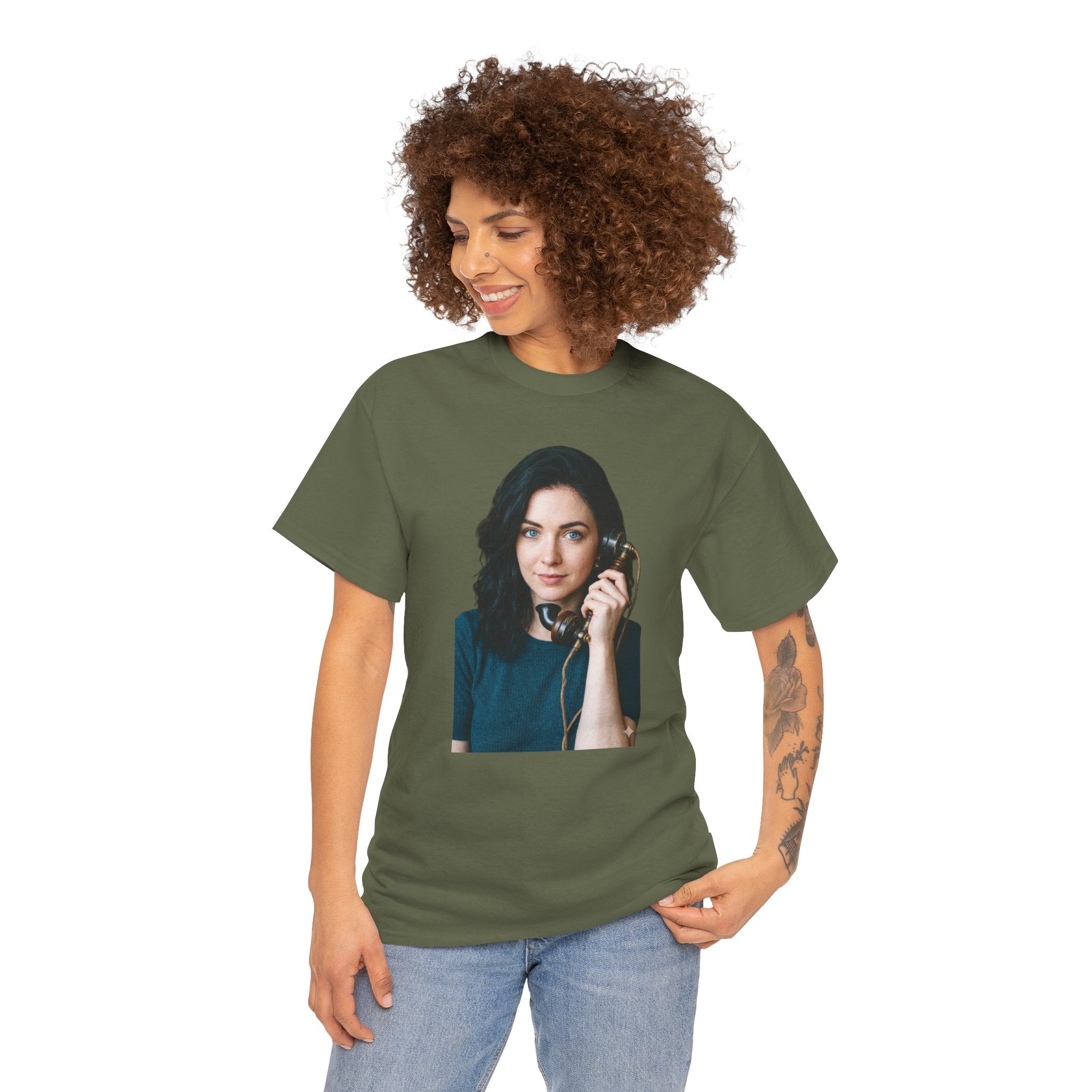 Portrait Graphic Tee — Retro Phone Photo Print T-Shirt Unisex