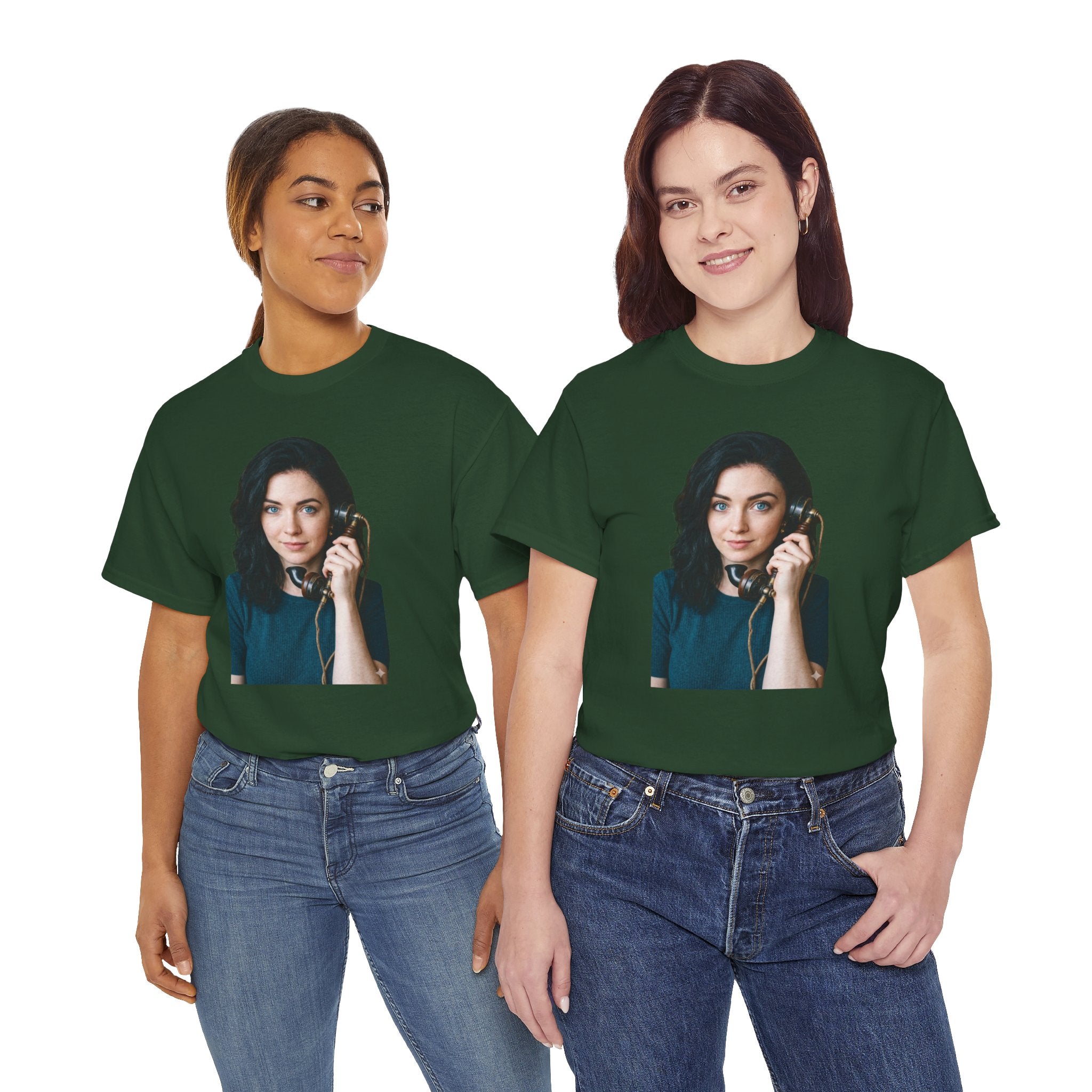Portrait Graphic Tee — Retro Phone Photo Print T-Shirt Unisex