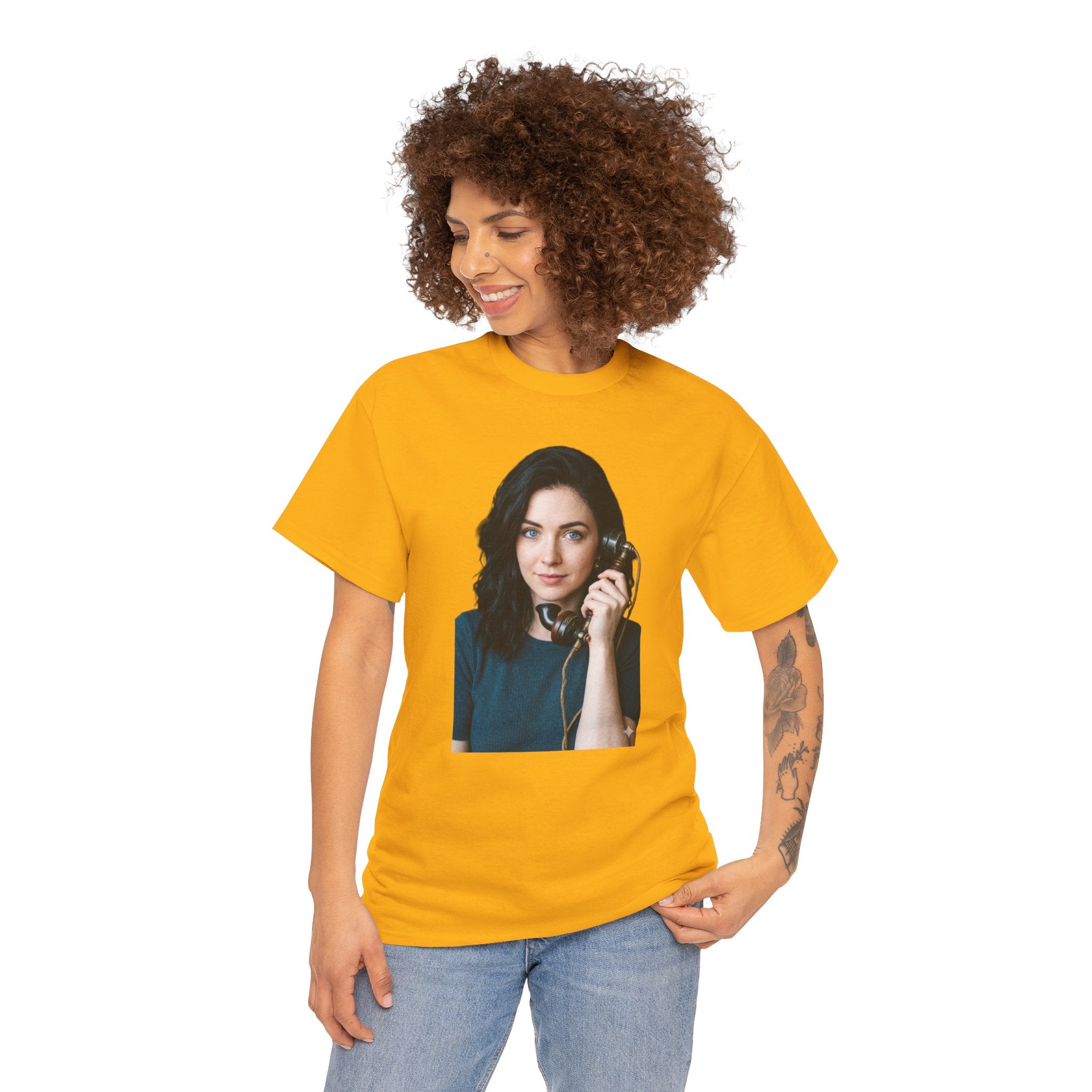 Portrait Graphic Tee — Retro Phone Photo Print T-Shirt Unisex