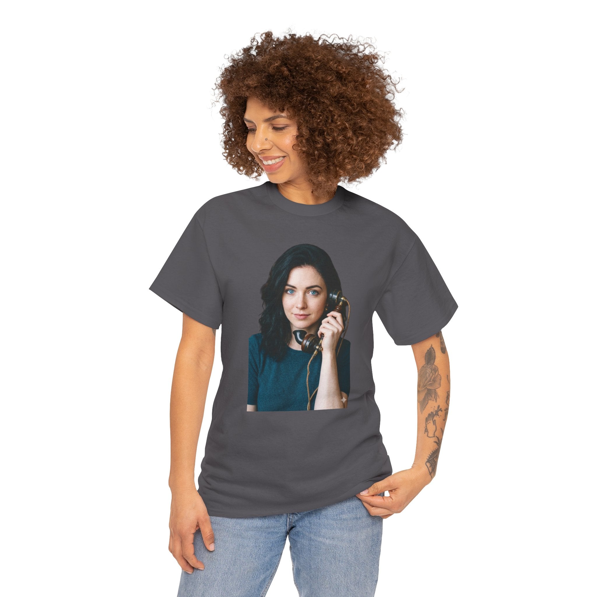Portrait Graphic Tee — Retro Phone Photo Print T-Shirt Unisex