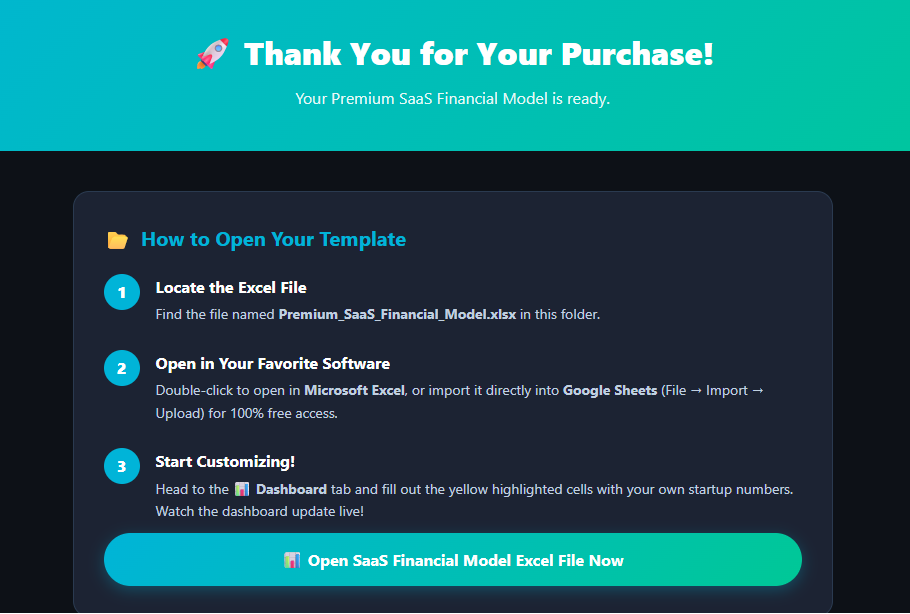 SaaS Financial Dashboard Pro — Startup Financial Model Excel Template | MRR Tracker, Burn Rate Calculator, Revenue Projections | Instant Download